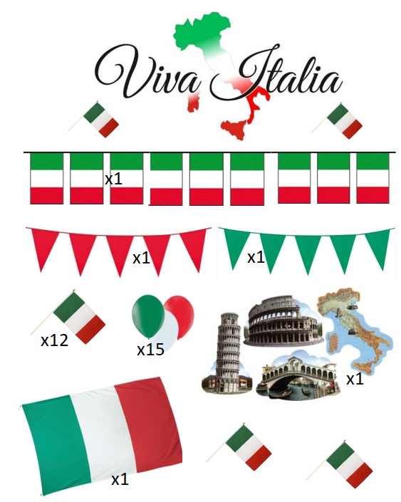 kit decoration de salle italie avec guirlande boule en papier drapeau italie